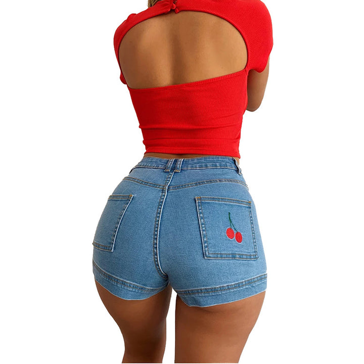 Dame Jeans-shorts med farverigt broderedesign og afslappet snit Stilla