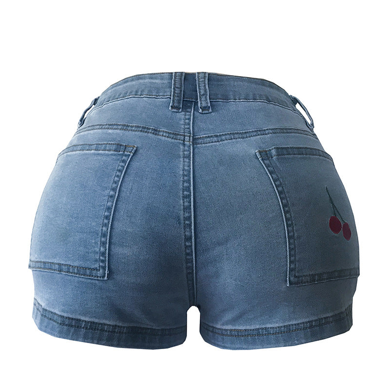 Dame Jeans-shorts med farverigt broderedesign og afslappet snit Stilla