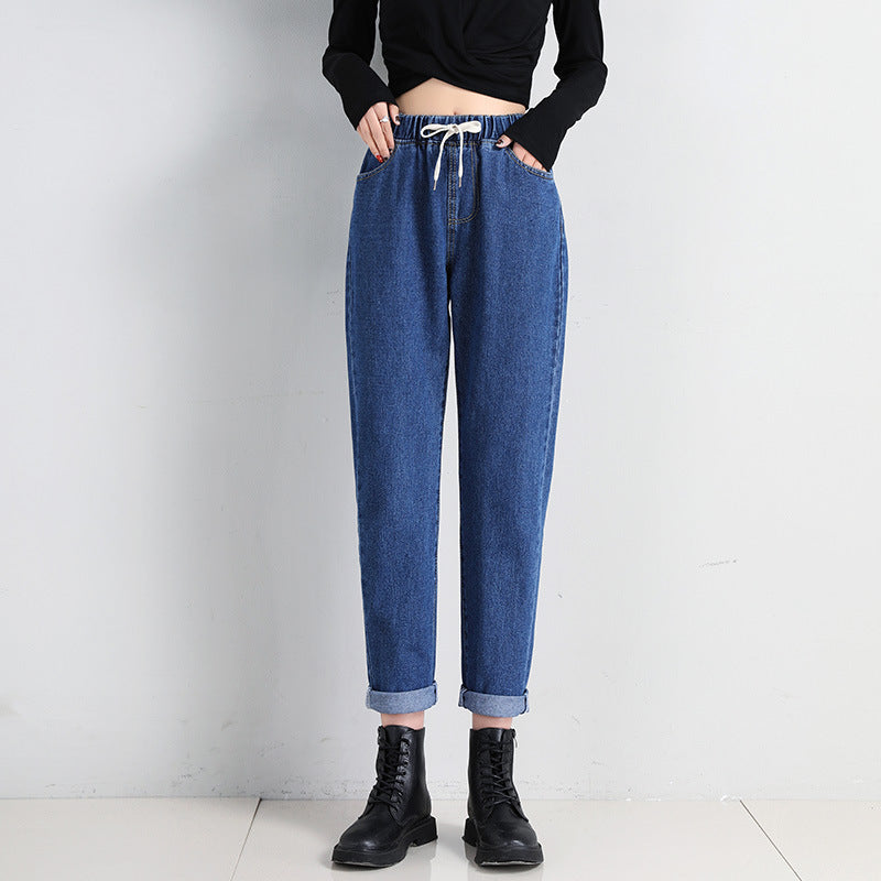Dame Komfortable Jeans med Elastisk Talje og Sidelommer