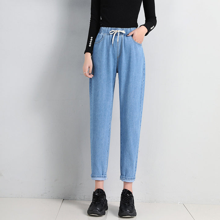 Dame Komfortable Jeans med Elastisk Talje og Sidelommer