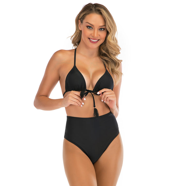 Dame Højskåret Bikini med justerbar trekant-top og trendy frynsedetail Stilla