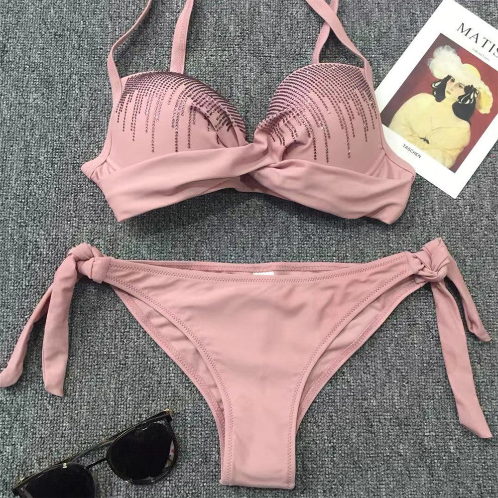 Dame Glamourøs Push-Up Bikini med glitrende applikationer Skovae