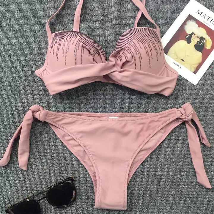 Dame Glamourøs Push-Up Bikini med glitrende applikationer Skovae