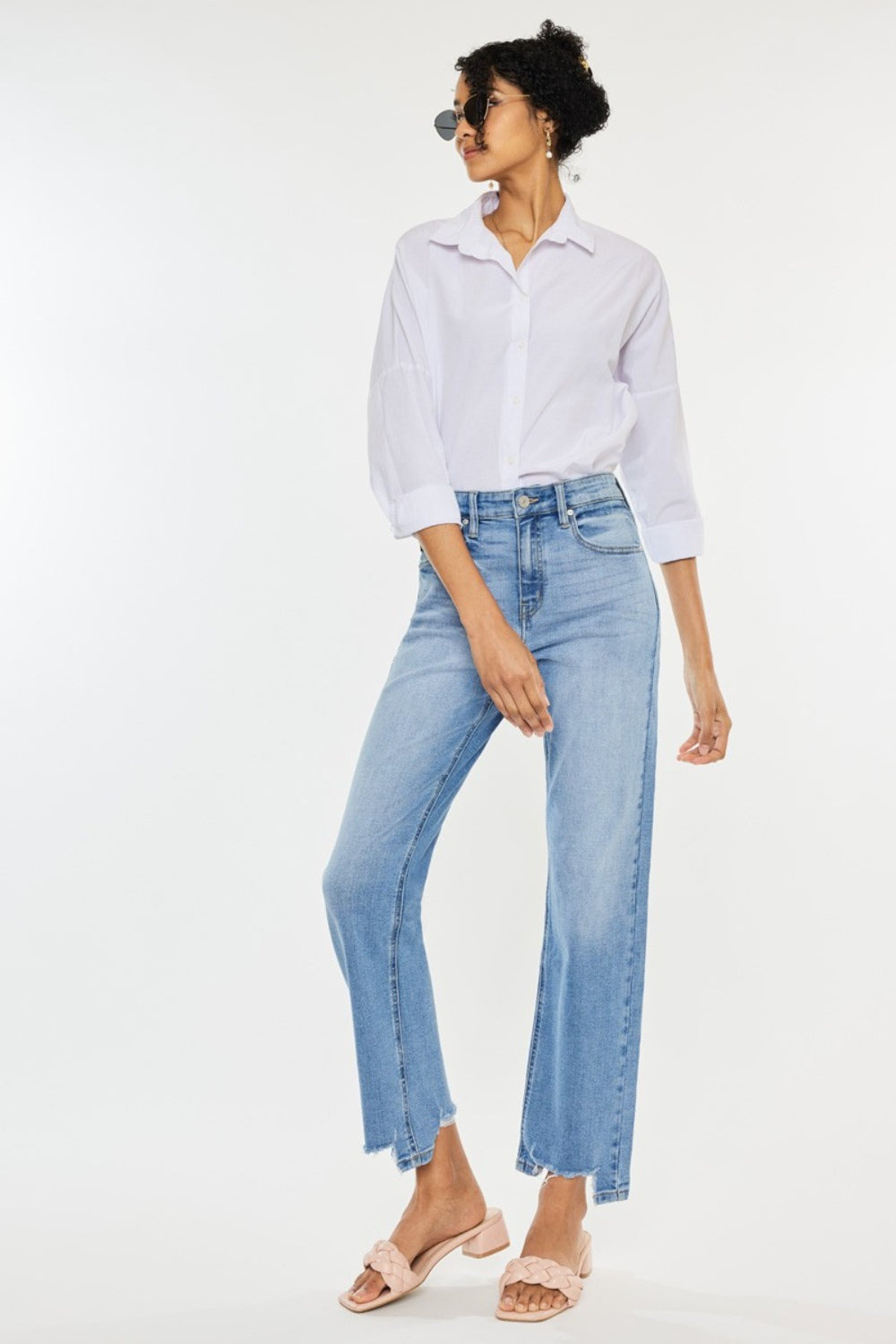 Stilla | Høj Talje Rå Kant Lige Jeans