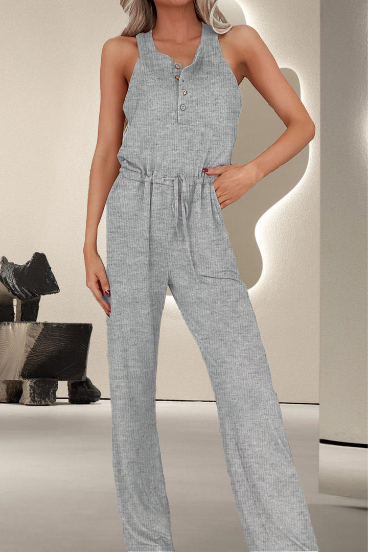 Stilla | Quarter Button Wide Strap Jumpsuit