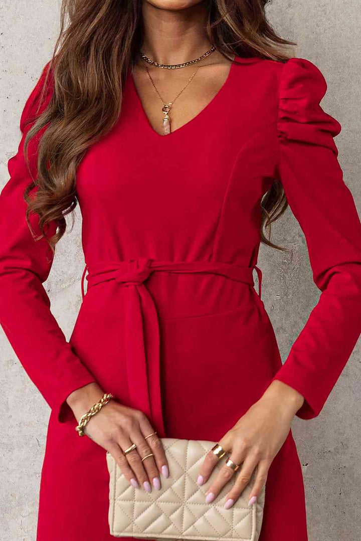Stilla | Lang Puff Ærme V-hals Jumpsuit