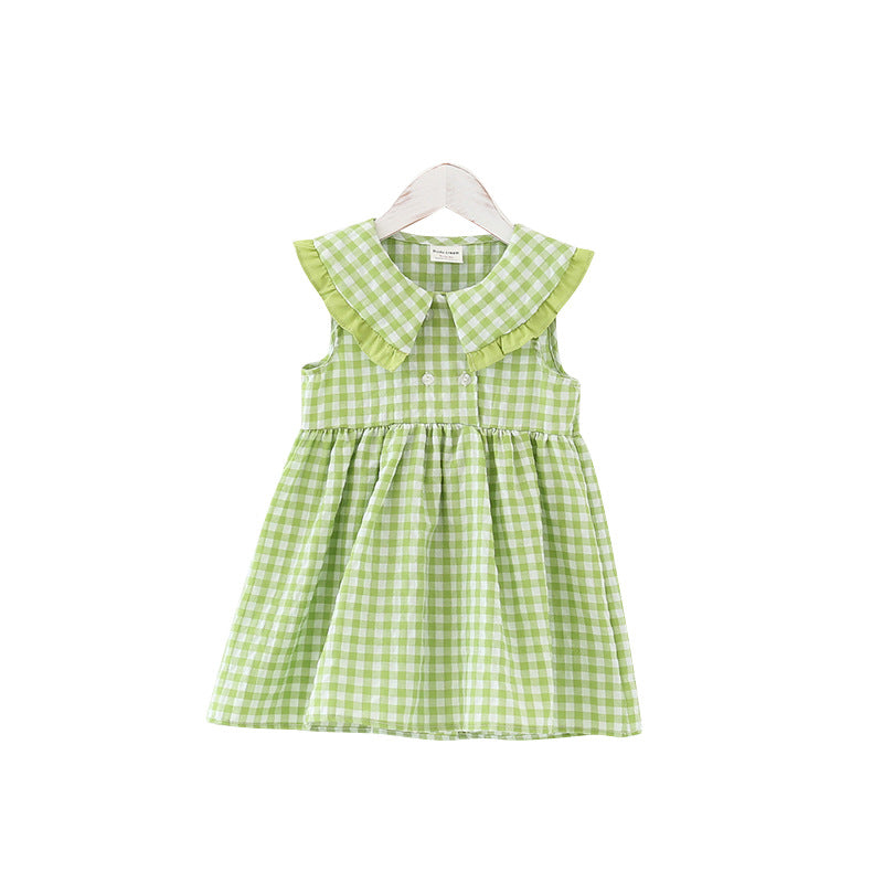 Pige Gingham A-linje kjole med flæsekraach Stilla