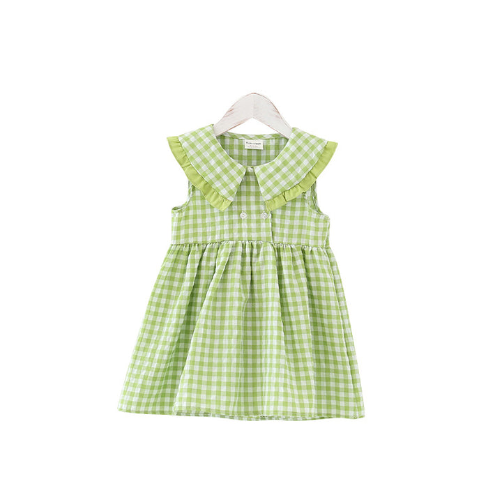 Pige Gingham A-linje kjole med flæsekraach Stilla
