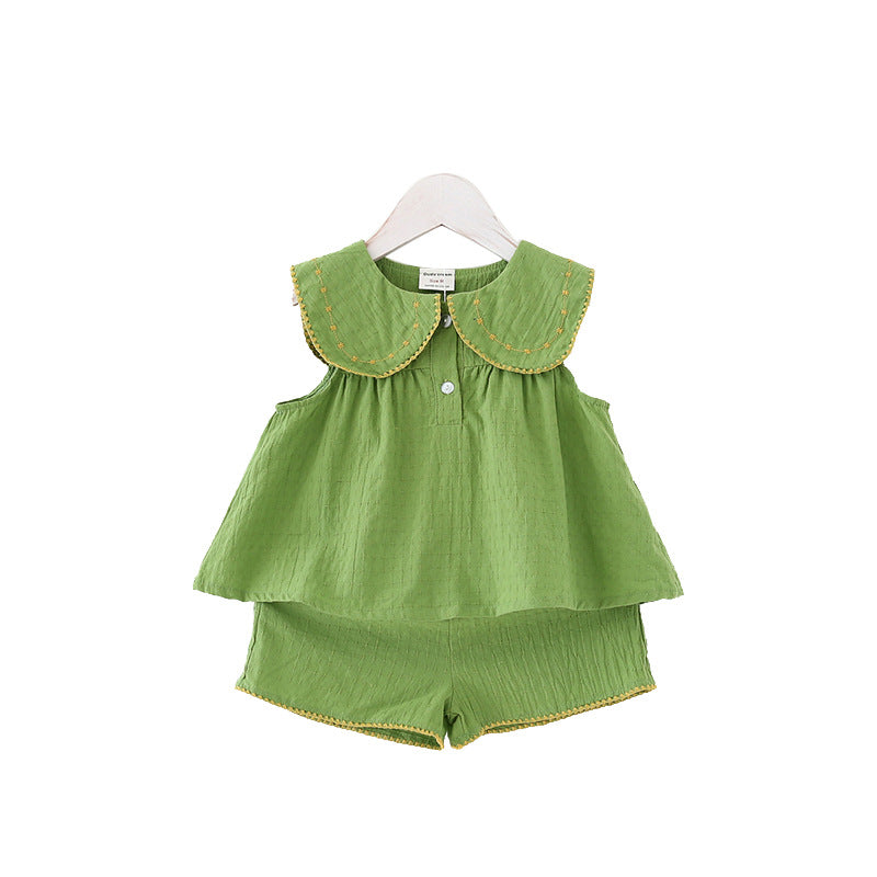 Pige Stilet Sommer Outfit Sæt med Peter Pan Krave Stilla