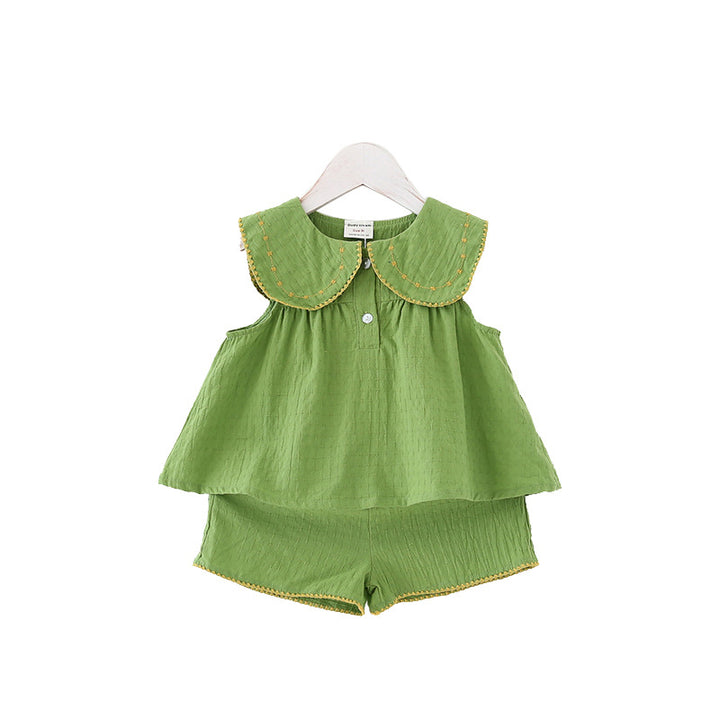 Pige Stilet Sommer Outfit Sæt med Peter Pan Krave Stilla