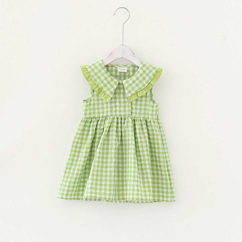 Pige Gingham A-linje kjole med flæsekraach Stilla