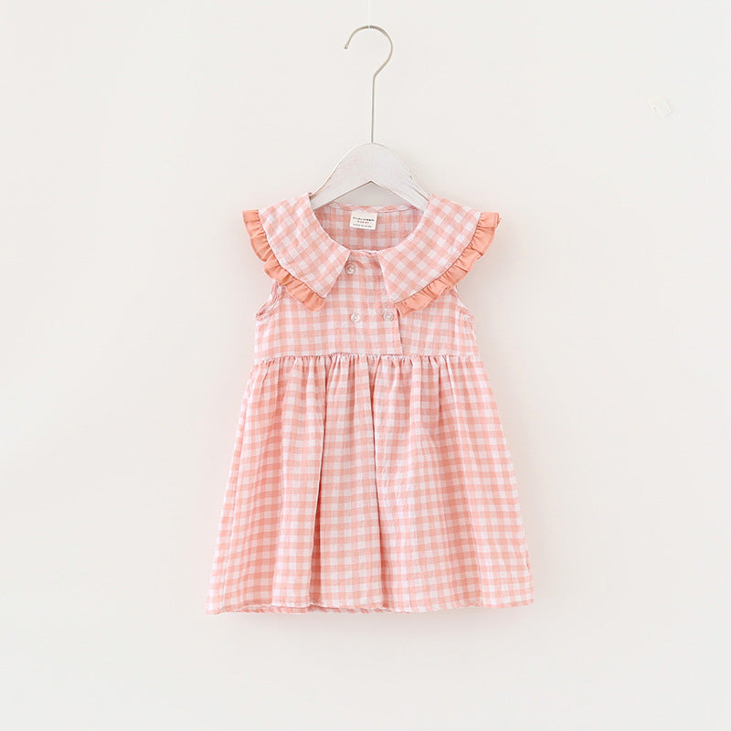 Pige Gingham A-linje kjole med flæsekraach Stilla