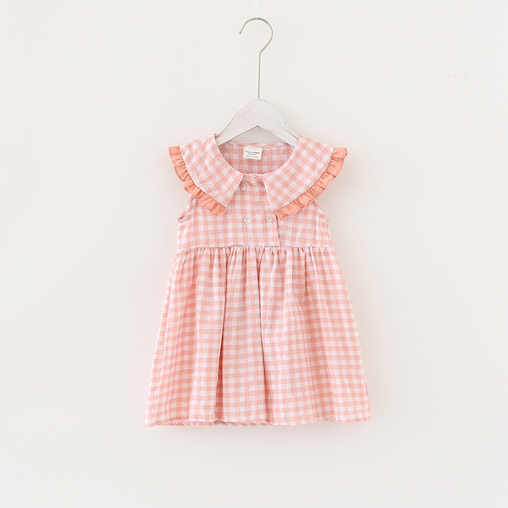 Pige Gingham A-linje kjole med flæsekraach Stilla
