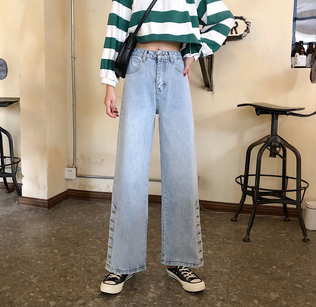 Kvinders brede jeans med dekorative knapdetaljer Stilla