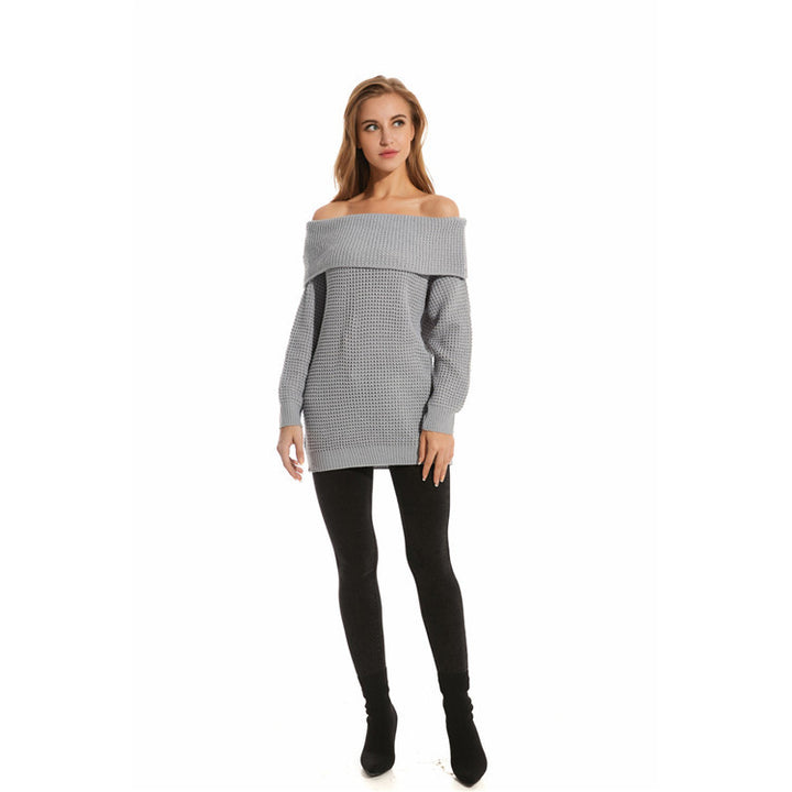 Dame Oversized Strikpullover med Off-Shoulder Design og Vabefræmning Stilla
