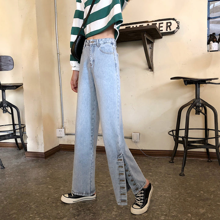 Kvinders brede jeans med dekorative knapdetaljer Stilla