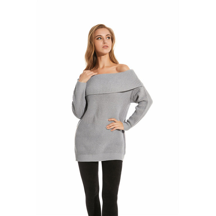 Dame Oversized Strikpullover med Off-Shoulder Design og Vabefræmning Stilla