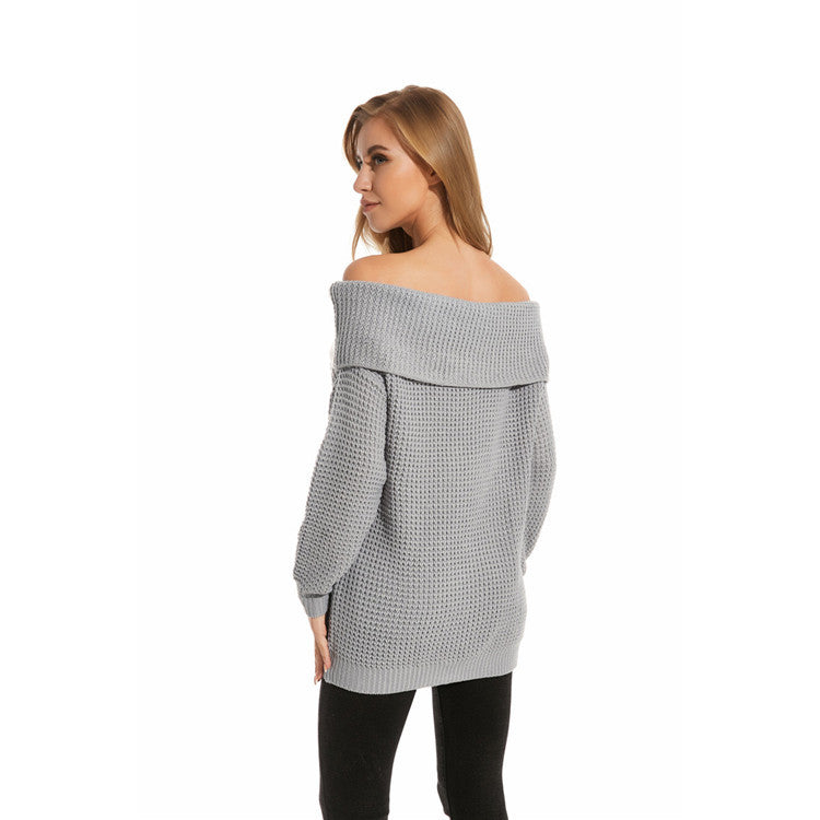 Dame Oversized Strikpullover med Off-Shoulder Design og Vabefræmning Stilla