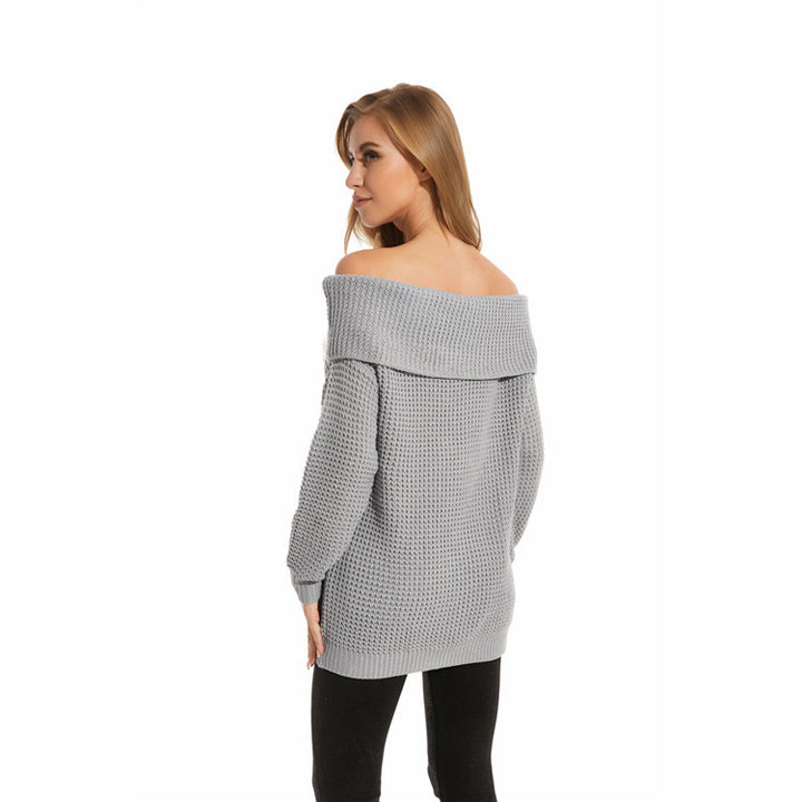 Dame Oversized Strikpullover med Off-Shoulder Design og Vabefræmning Stilla