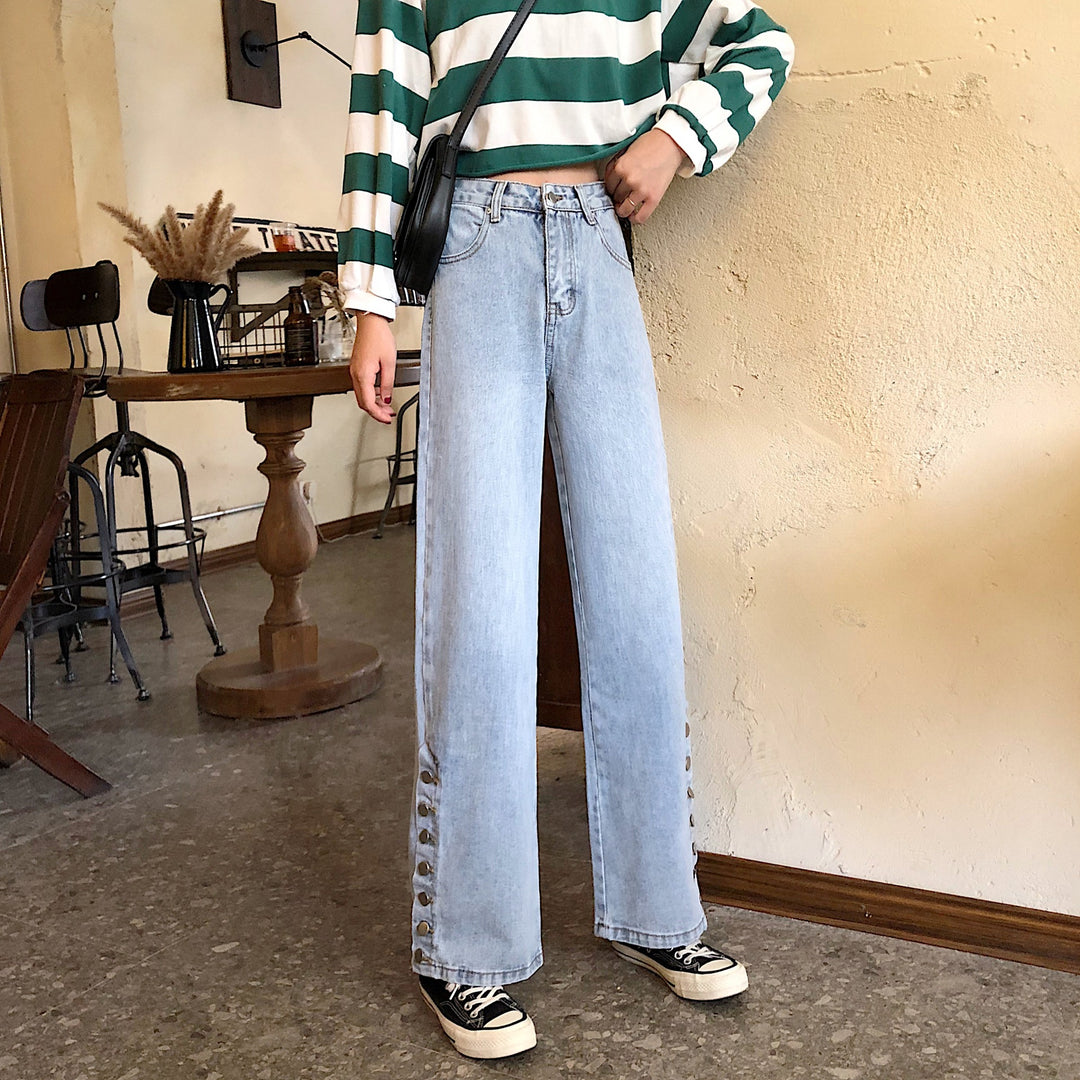Kvinders brede jeans med dekorative knapdetaljer Stilla