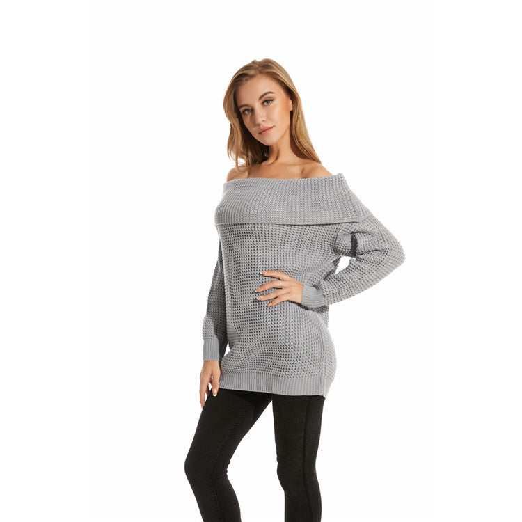 Dame Oversized Strikpullover med Off-Shoulder Design og Vabefræmning Stilla