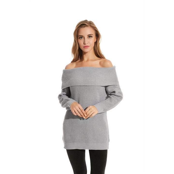 Dame Oversized Strikpullover med Off-Shoulder Design og Vabefræmning Stilla