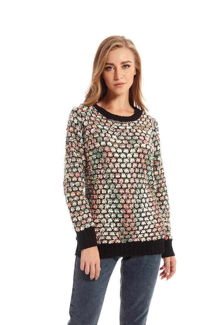 Dame strikpullover med florale 3D-mønster Stilla