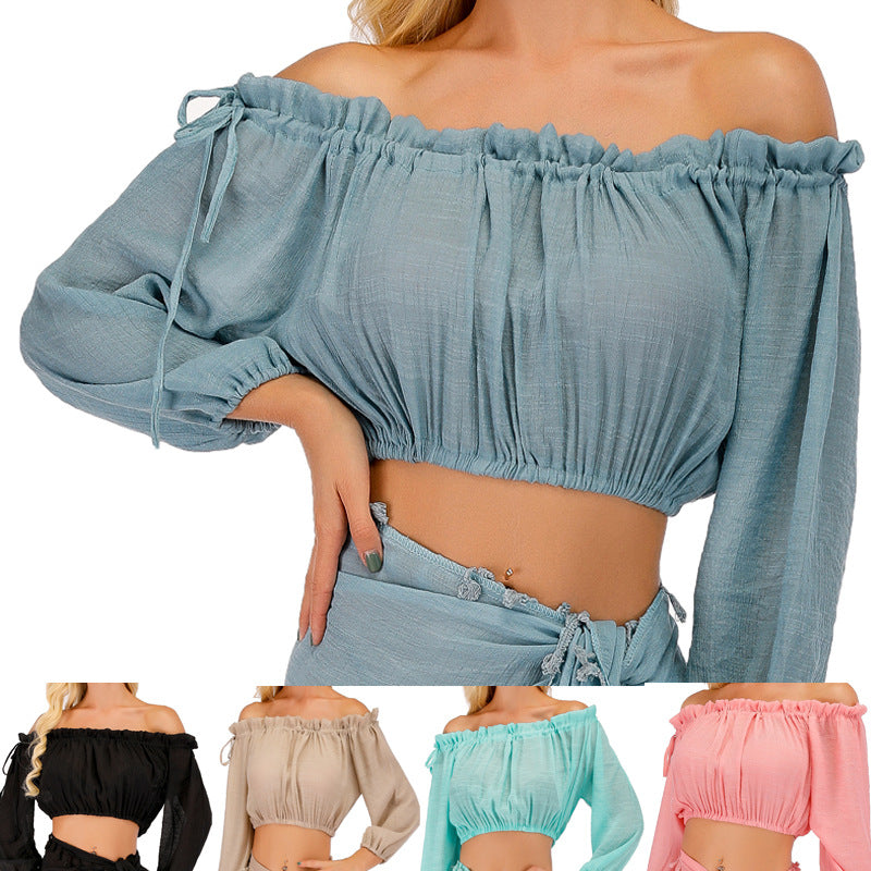 Dame crop-top med off-shoulder design og elastisk bånd Stilla