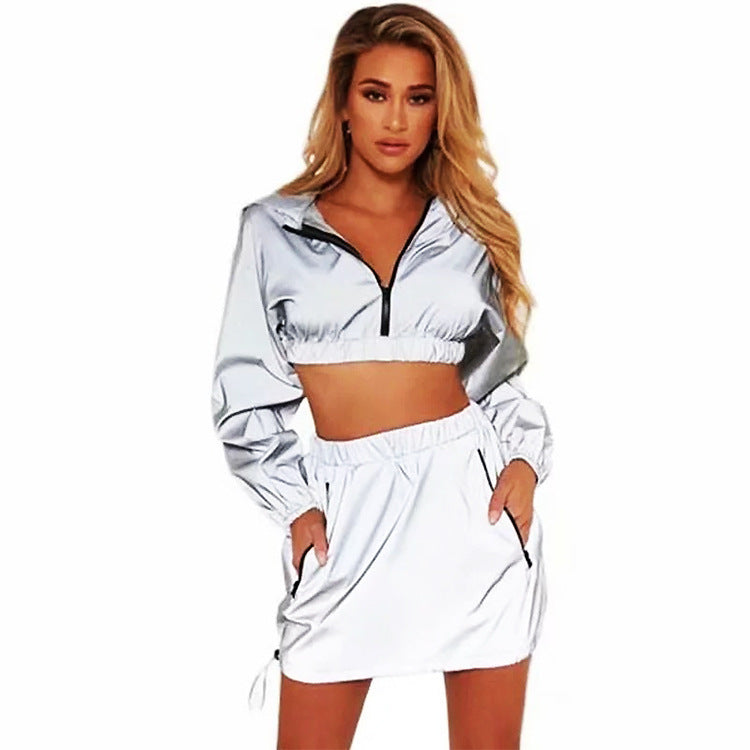 Dame Crop-Top Jakke med elastisk Kant og Rokkebyk Stilla