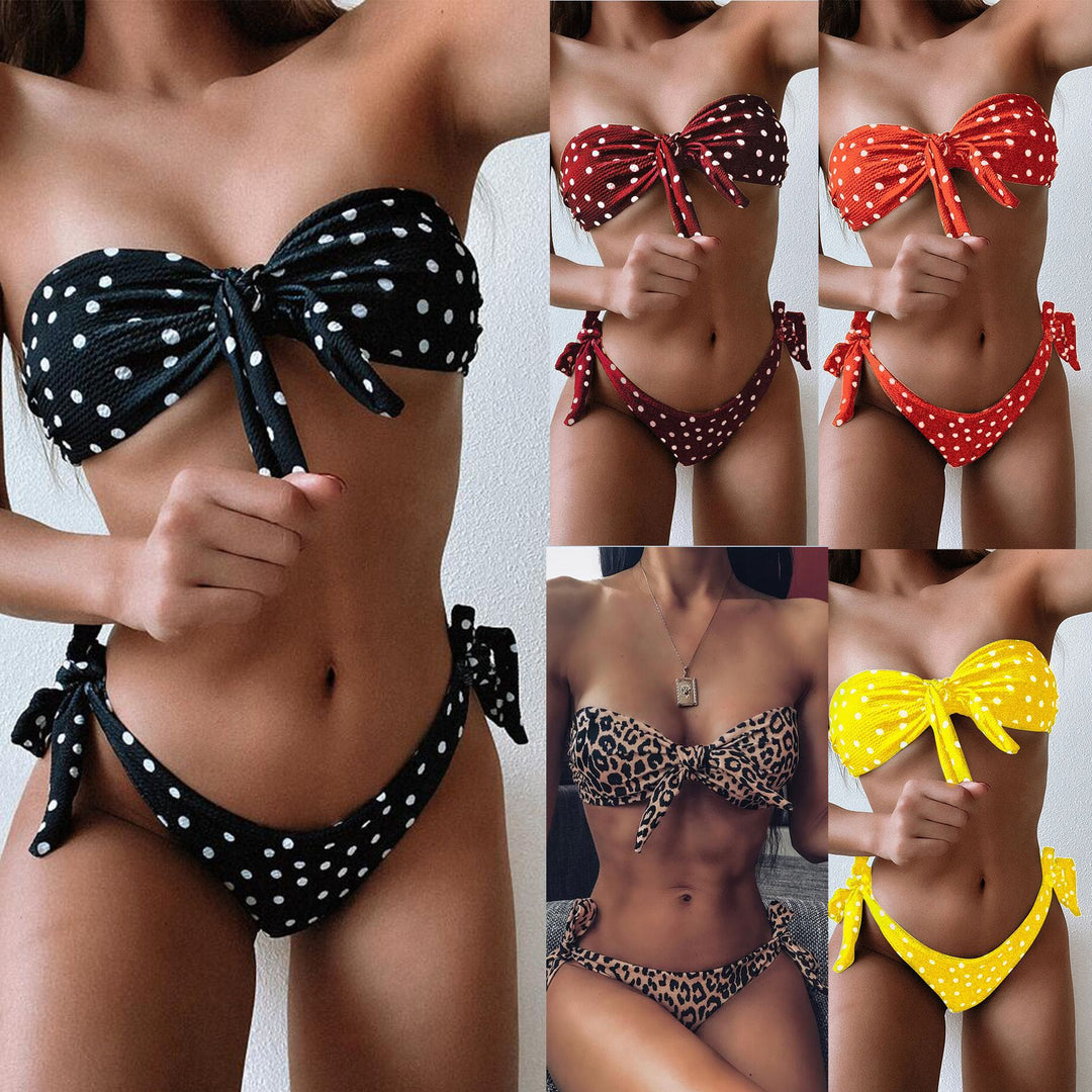 Damer Bandeau-Bikini med legende knude og modevenlig dyreprint Skovae