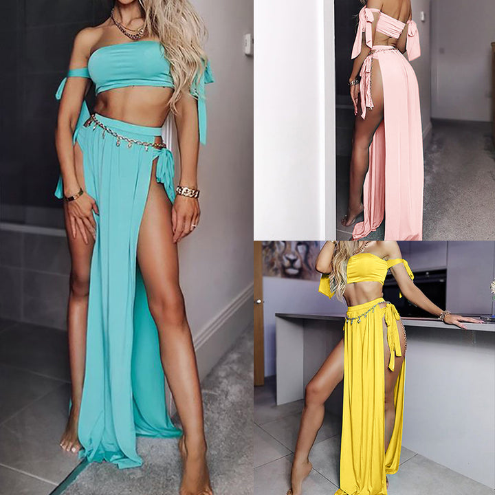 Dame To-delt Strand-outfit med Crop-top og Højtaljet nederdel Stilla