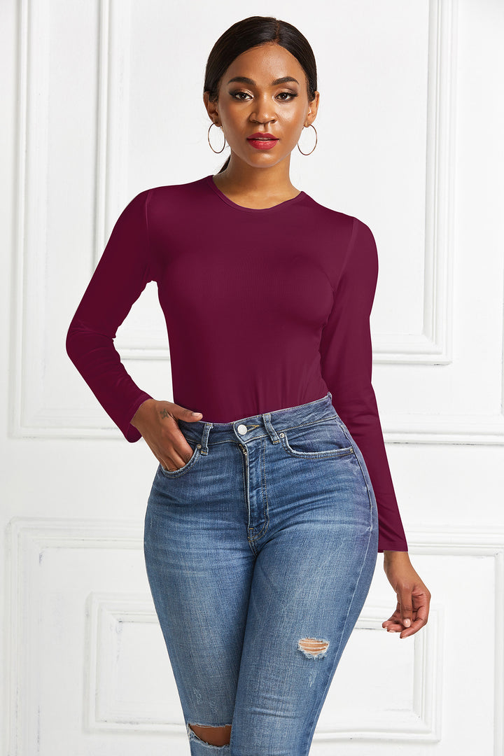 Damer Langærmet Bodysuit med figursyende snit og elegant Rundhalset Stilla