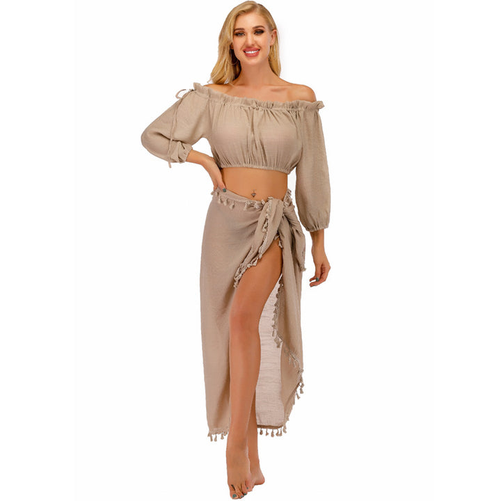Dame strandtop med elegant boho-design og sidelængde Stilla
