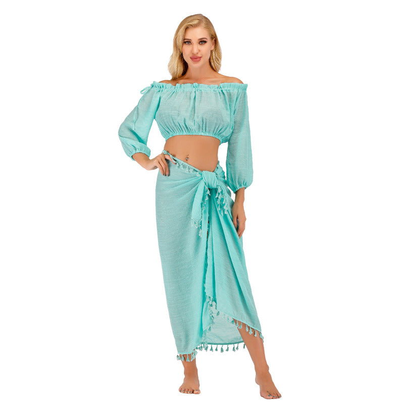 Dame strandtop med elegant boho-design og sidelængde Stilla