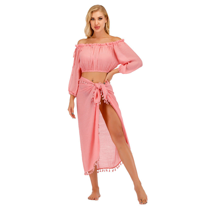 Dame strandtop med elegant boho-design og sidelængde Stilla
