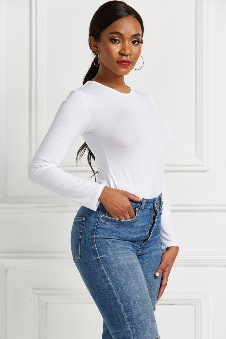 Damer Langærmet Bodysuit med figursyende snit og elegant Rundhalset Stilla