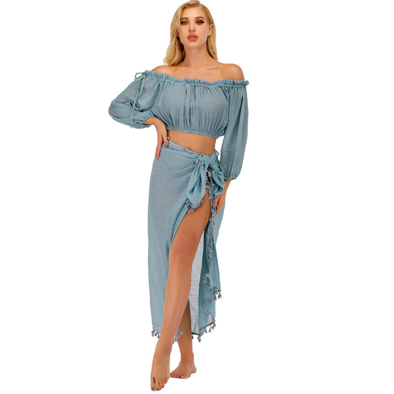Dame strandtop med elegant boho-design og sidelængde Stilla