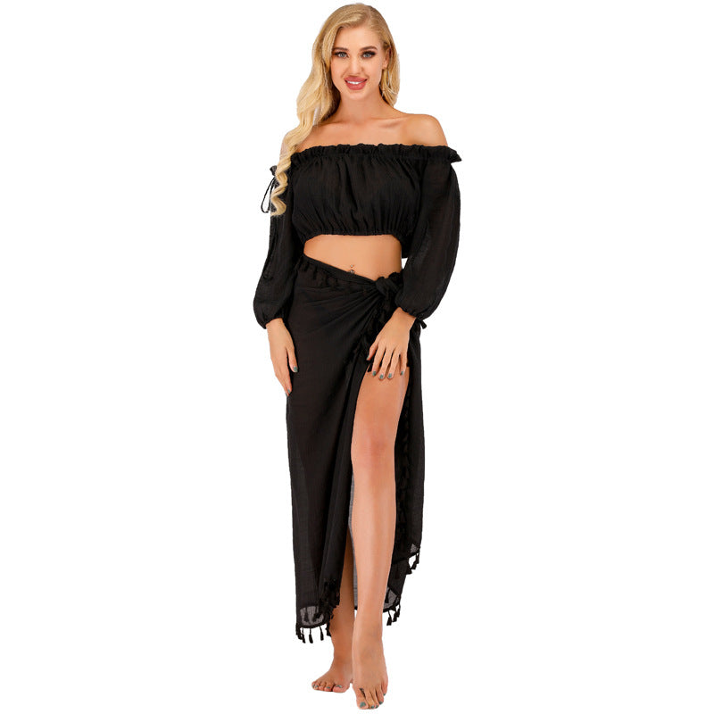 Dame strandtop med elegant boho-design og sidelængde Stilla
