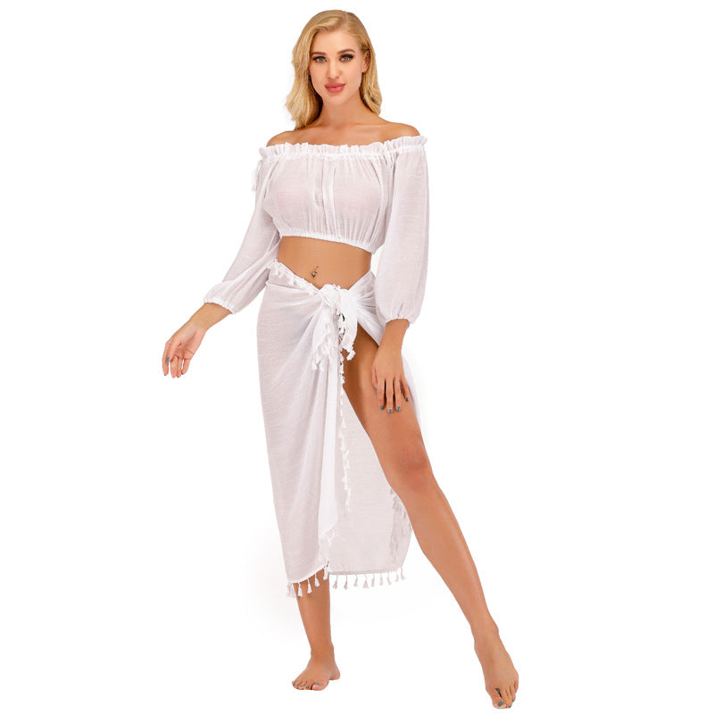 Dame strandtop med elegant boho-design og sidelængde Stilla