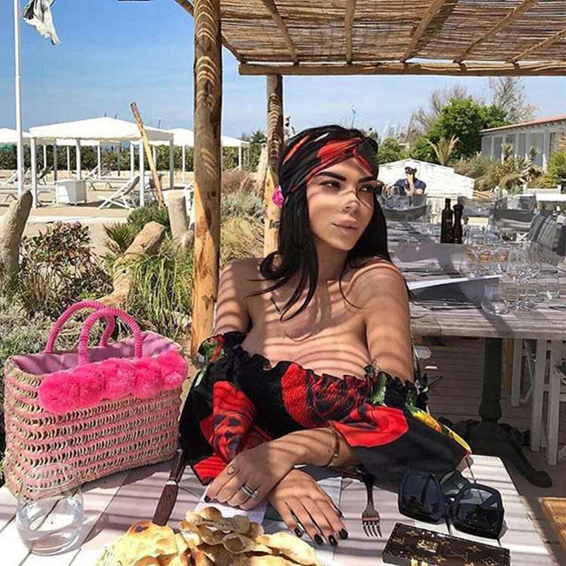 Dame Off-Shoulder Maxikjole med blomstret design og voluminøse ærmer Stilla