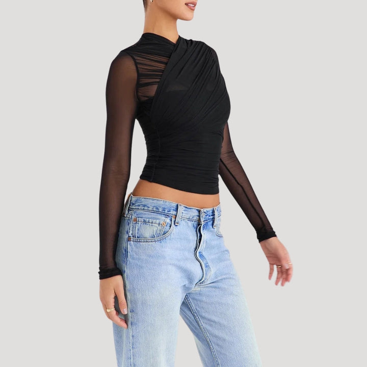 Stilla | Gennemsigtig Mesh Langærmet Wrap Top