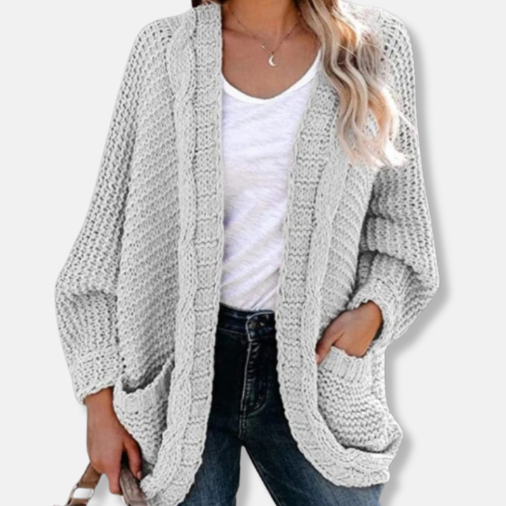 Stilla | Uld Oversized Cardigan Ribbede Åben Frontlommer Cardigan