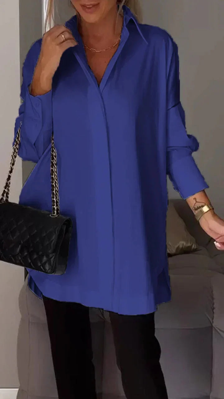 Stilla | Oversize Skjortebluse med Rullede Ærmer