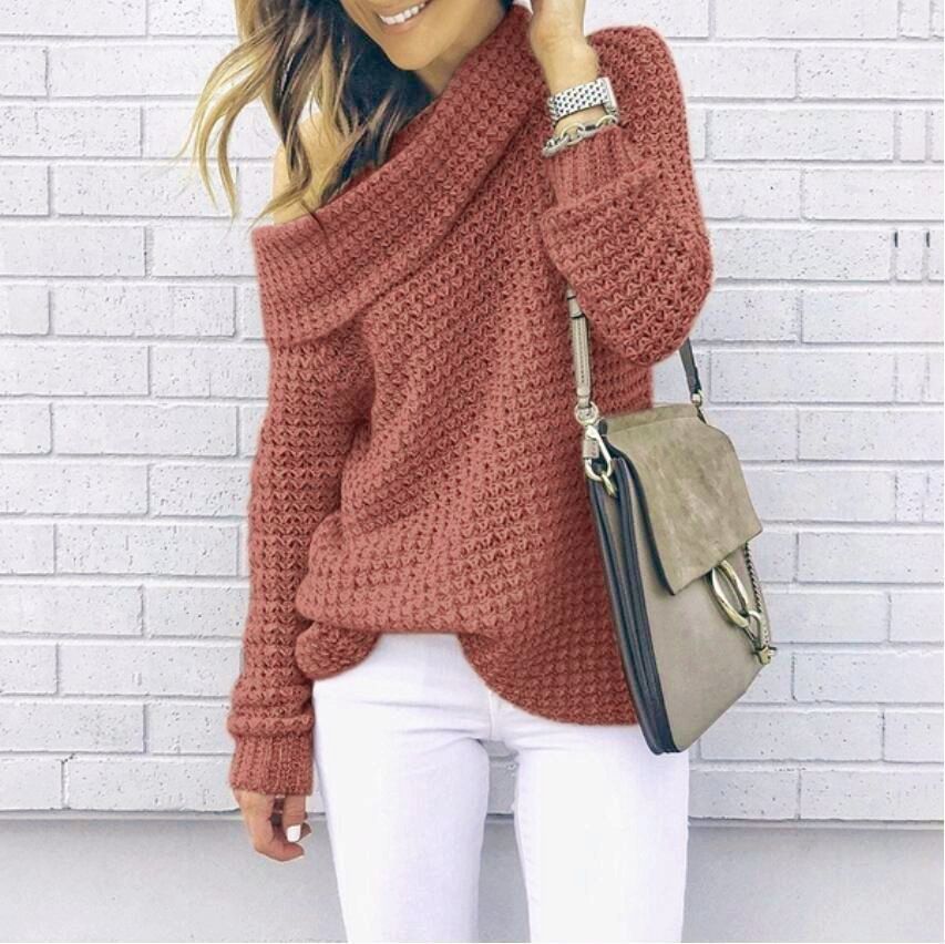 Damernes strikkede sweater med off-shoulder design og struktureret overflade Stilla