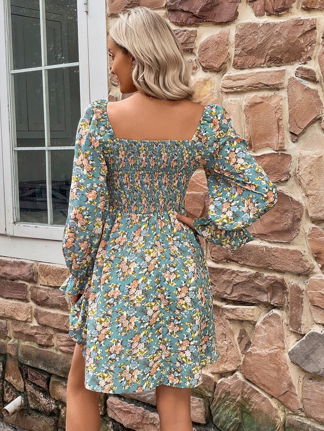 Stilla | Smocked Flounce Sleeve Square Neck Dress