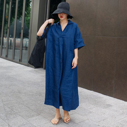 Dame Oversized Maxikjole med afslappet snit og åndbart bomuldsmateriale Stilla