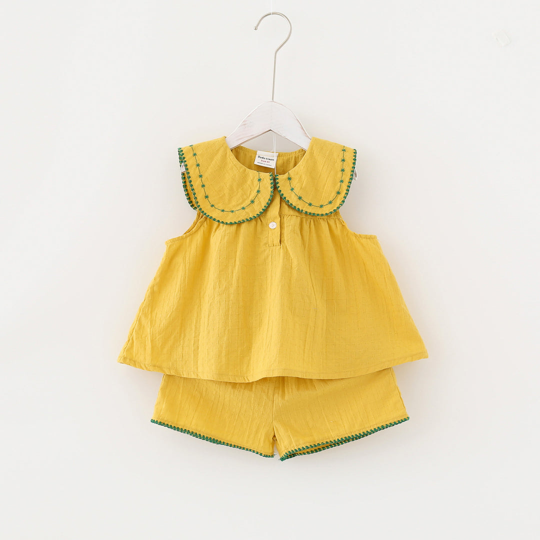 Pige Stilet Sommer Outfit Sæt med Peter Pan Krave Stilla