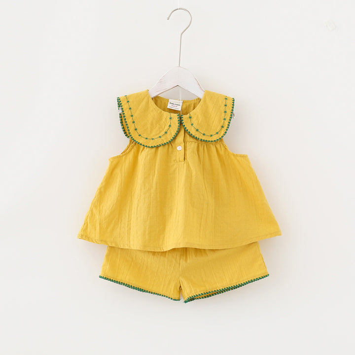Pige Stilet Sommer Outfit Sæt med Peter Pan Krave Stilla
