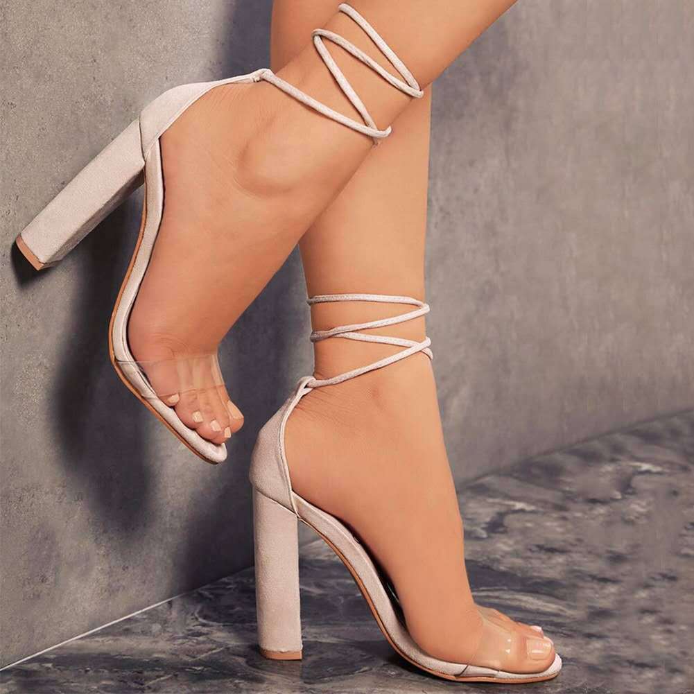 Dame nan ankelbundet blokhæl sandal med PVC frontrem og polstret komfortfodbed Skovae