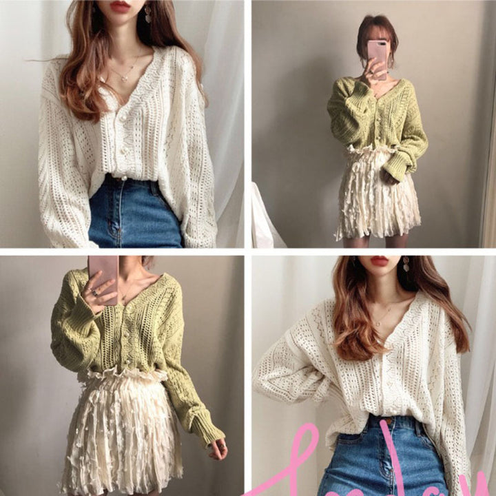 Femme Button-Up Open-Knit Cardigan Stilla